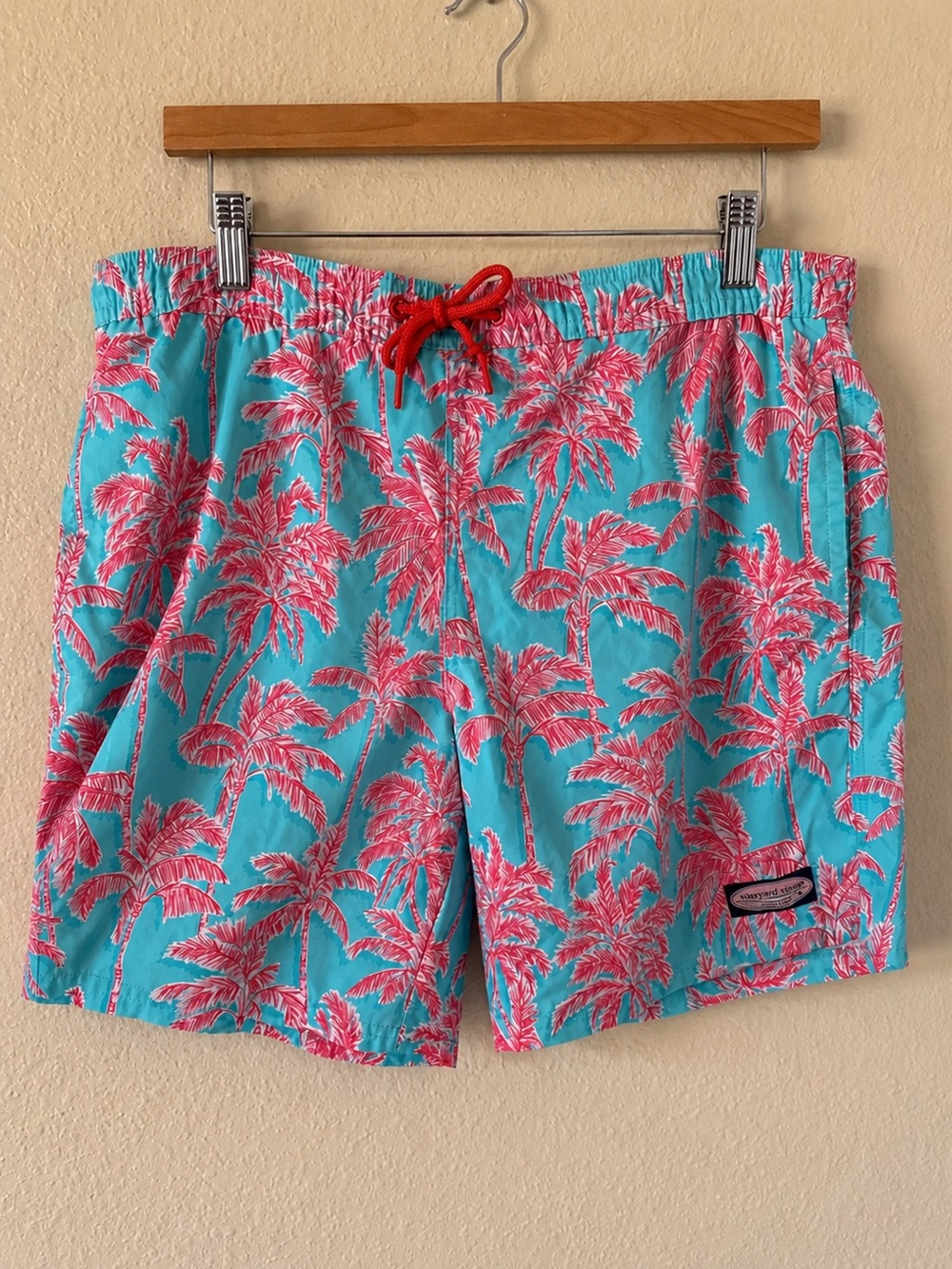 Vineyard Vines Turquoise & Pink Palm Swim Trunks